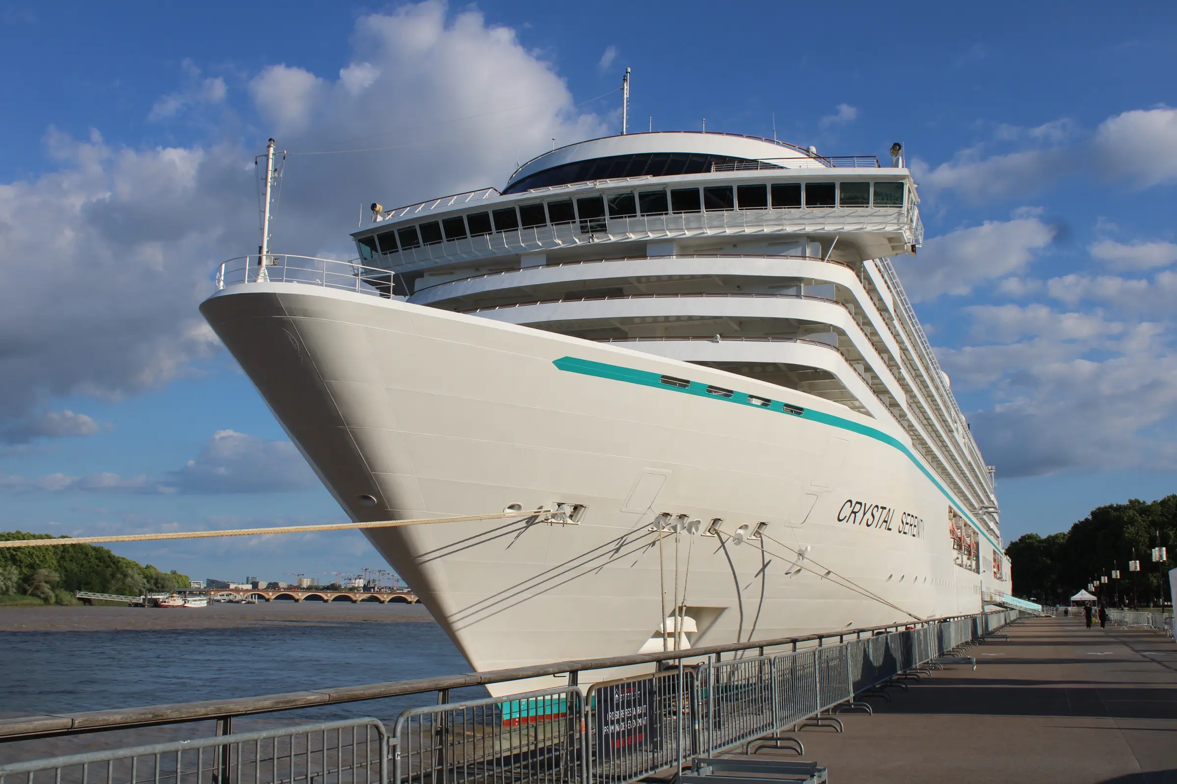 Crystal Serenity moored on the Garonne in Bordeaux in July 2026